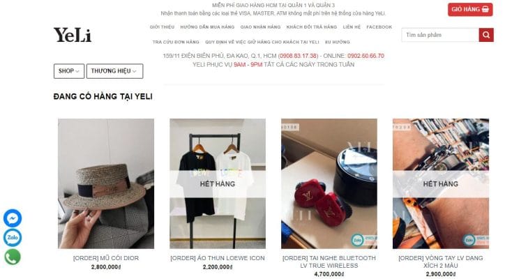 Giao diện website bán hàng hiệu trang phục
