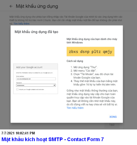 Tạo mật khẩu SMTP Contact Form 7